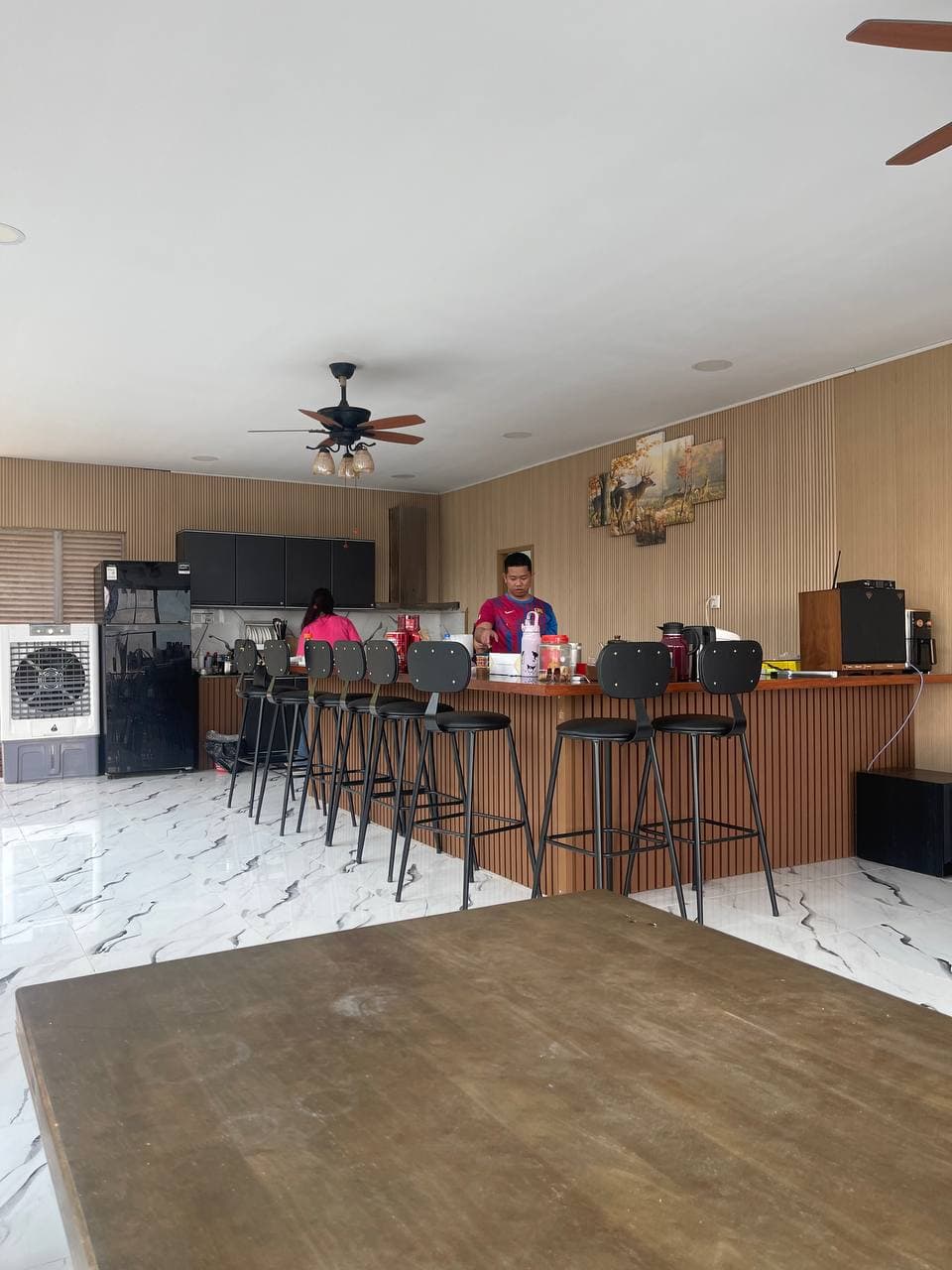 Private bar and kitchen area with high stools